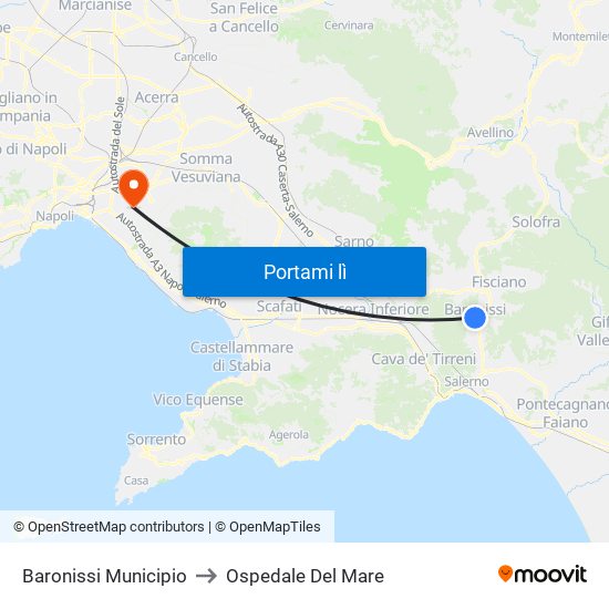 Baronissi Municipio to Ospedale Del Mare map