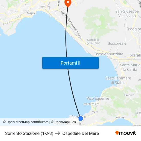 Sorrento Stazione (1-2-3) to Ospedale Del Mare map