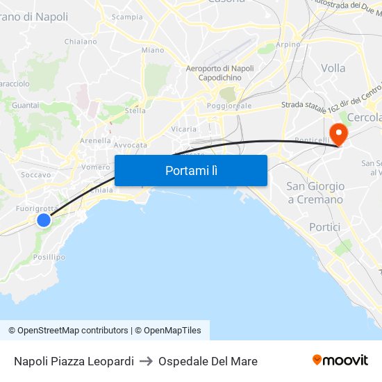 Napoli Piazza Leopardi to Ospedale Del Mare map