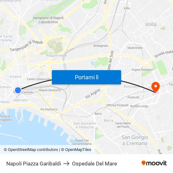 Napoli Piazza Garibaldi to Ospedale Del Mare map