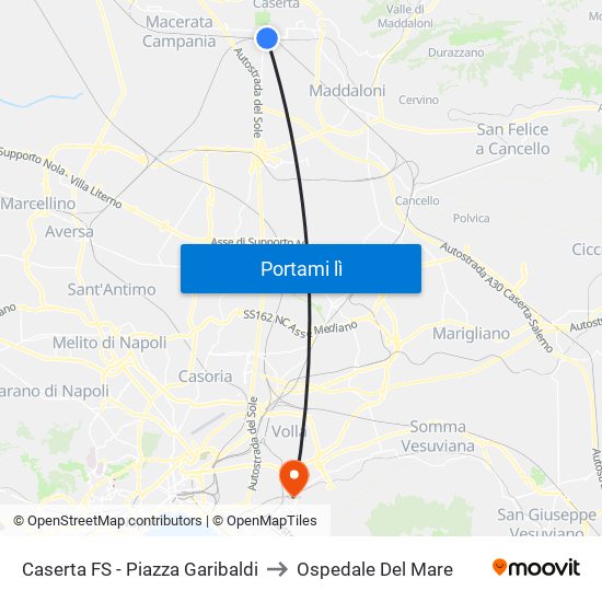 Caserta FS - Piazza Garibaldi to Ospedale Del Mare map