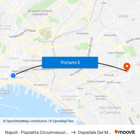 Napoli - Piazzetta Circumvesuviana to Ospedale Del Mare map