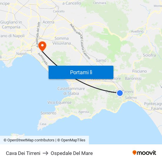 Cava Dei Tirreni to Ospedale Del Mare map