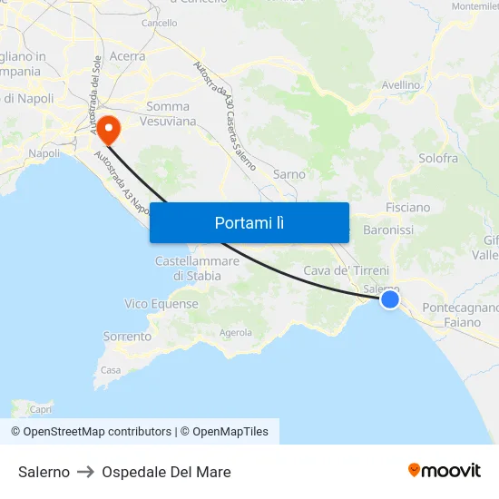 Salerno to Ospedale Del Mare map