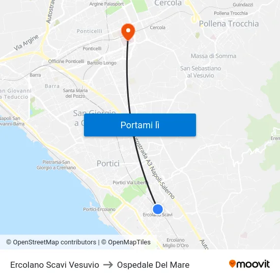 Ercolano Scavi Vesuvio to Ospedale Del Mare map
