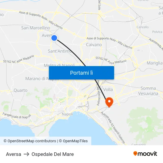 Aversa to Ospedale Del Mare map