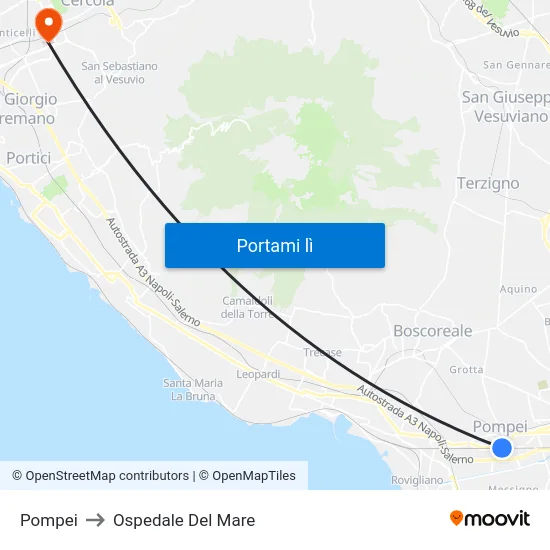 Pompei to Ospedale Del Mare map