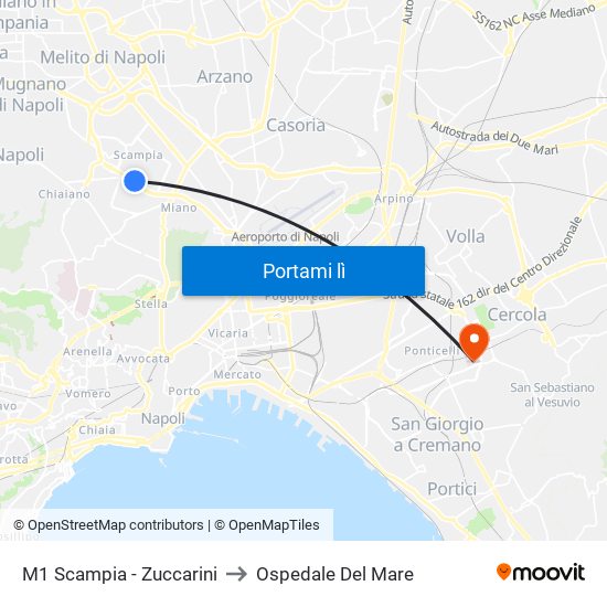 M1 Scampia - Zuccarini to Ospedale Del Mare map