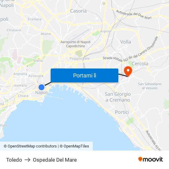 Toledo to Ospedale Del Mare map