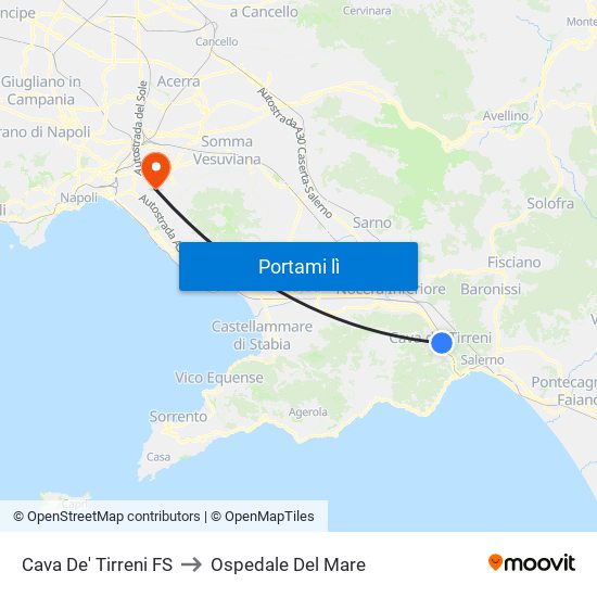 Cava De' Tirreni FS to Ospedale Del Mare map