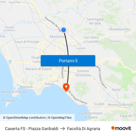 Caserta FS - Piazza Garibaldi to Facoltà Di Agraria map