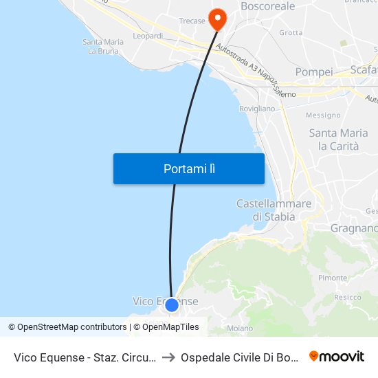 Vico Equense - Staz. Circumvesuviana to Ospedale Civile Di Boscotrecase map