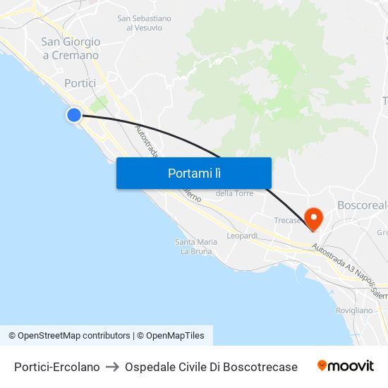 Portici-Ercolano to Ospedale Civile Di Boscotrecase map