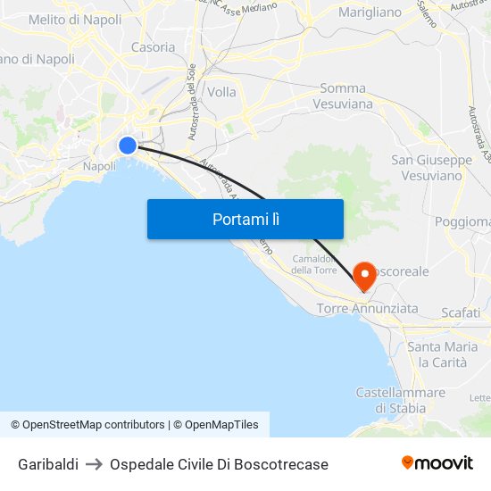 Garibaldi to Ospedale Civile Di Boscotrecase map