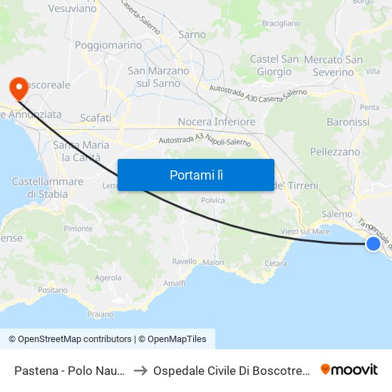 Pastena  - Polo Nautico to Ospedale Civile Di Boscotrecase map