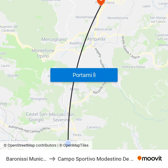 Baronissi Municipio to Campo Sportivo Modestino De Cicco map
