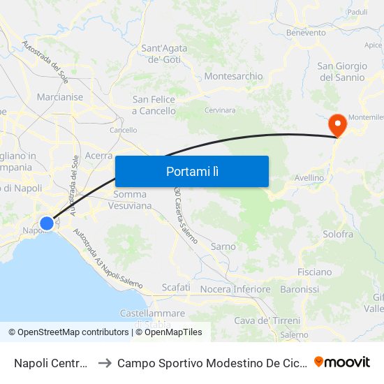 Napoli Centrale to Campo Sportivo Modestino De Cicco map