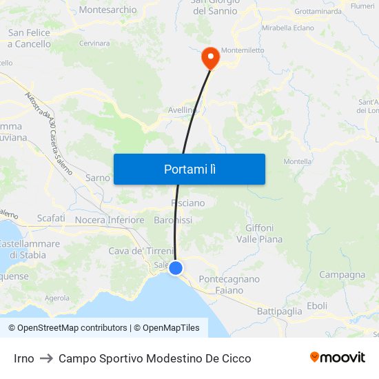 Irno to Campo Sportivo Modestino De Cicco map