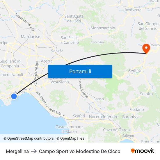 Mergellina to Campo Sportivo Modestino De Cicco map