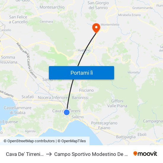 Cava De' Tirreni FS to Campo Sportivo Modestino De Cicco map