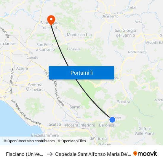Fisciano (Università) to Ospedale Sant'Alfonso Maria De' Liguori map