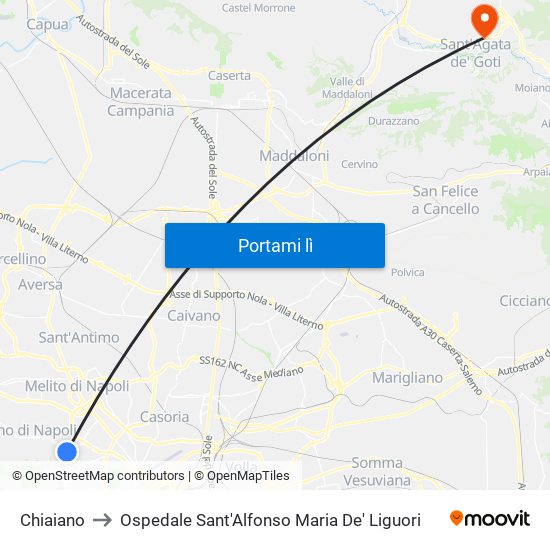 Chiaiano to Ospedale Sant'Alfonso Maria De' Liguori map