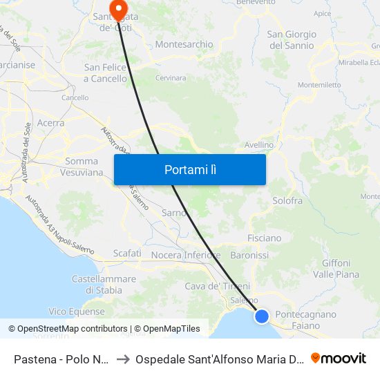 Pastena  - Polo Nautico to Ospedale Sant'Alfonso Maria De' Liguori map