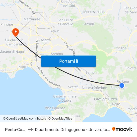Penta-Campo Sportivo to Dipartimento Di Ingegneria - Università Degli Studi Della Campania Luigi Vanvitelli map