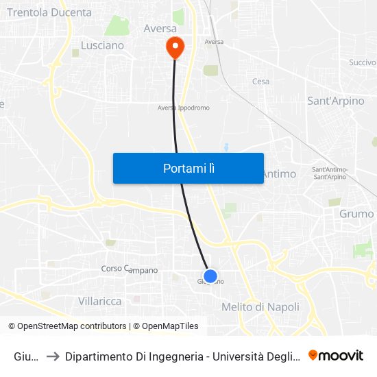 Giugliano to Dipartimento Di Ingegneria - Università Degli Studi Della Campania Luigi Vanvitelli map