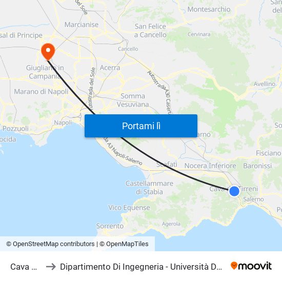 Cava Dei Tirreni to Dipartimento Di Ingegneria - Università Degli Studi Della Campania Luigi Vanvitelli map