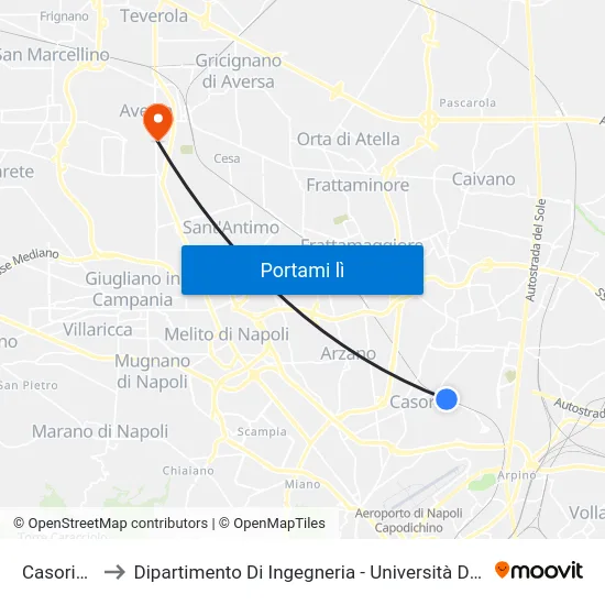 Casoria-Afragola to Dipartimento Di Ingegneria - Università Degli Studi Della Campania Luigi Vanvitelli map