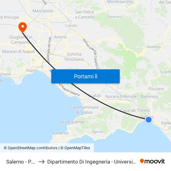 Salerno - P.za XXIV Maggio to Dipartimento Di Ingegneria - Università Degli Studi Della Campania Luigi Vanvitelli map