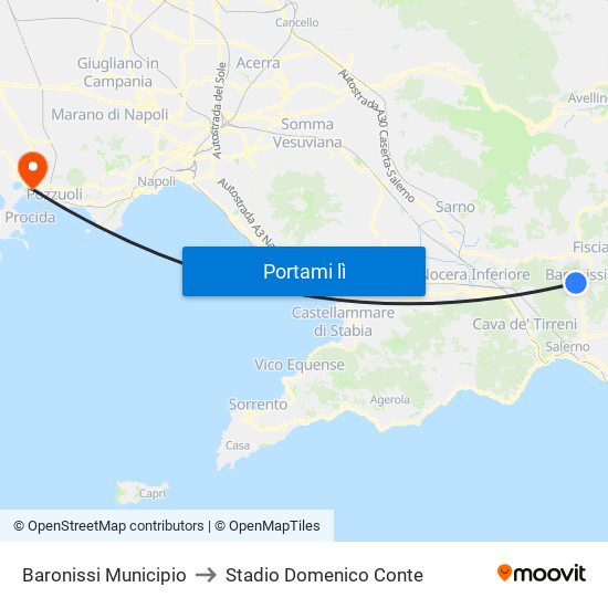 Baronissi Municipio to Stadio Domenico Conte map