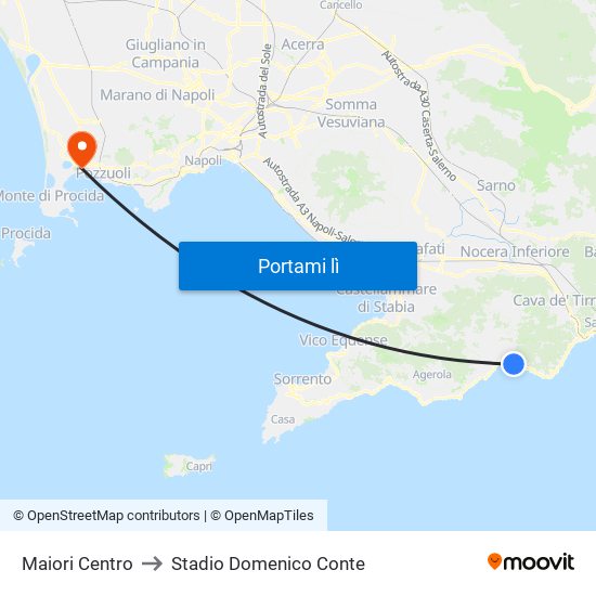 Maiori Centro to Stadio Domenico Conte map