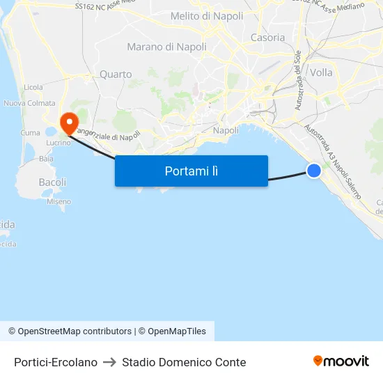 Portici-Ercolano to Stadio Domenico Conte map
