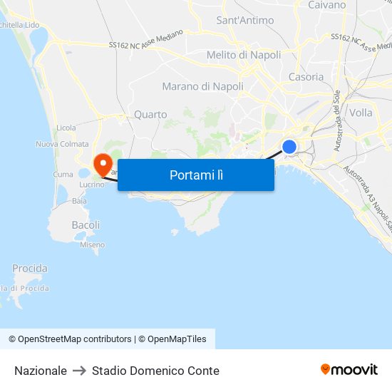 Nazionale to Stadio Domenico Conte map