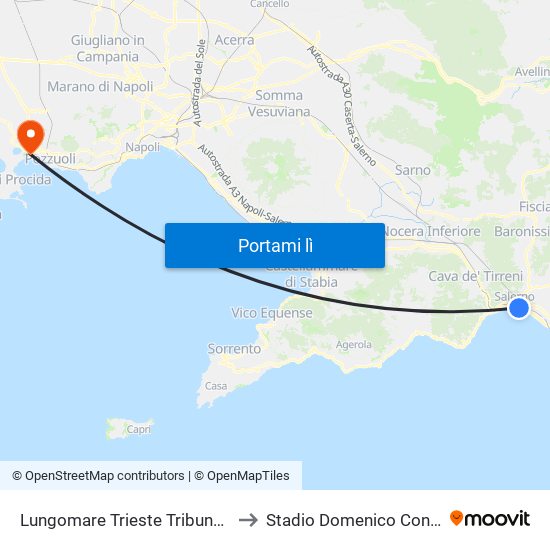 Lungomare Trieste Tribunale to Stadio Domenico Conte map