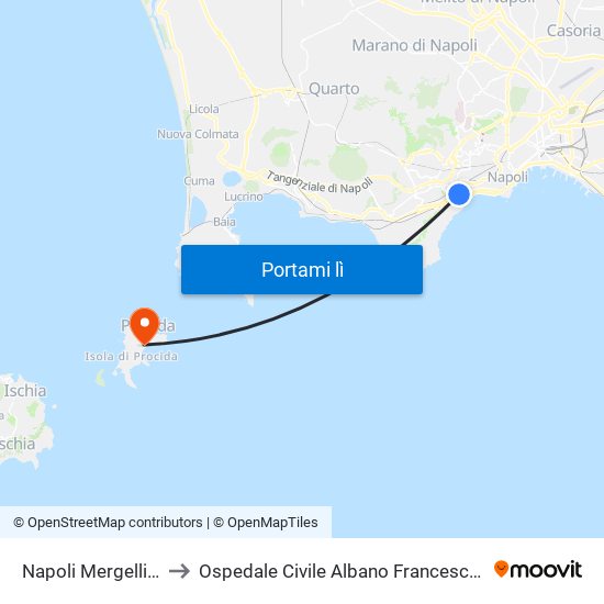 Napoli Mergellina to Ospedale Civile Albano Francescano map