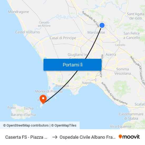 Caserta FS - Piazza Garibaldi to Ospedale Civile Albano Francescano map