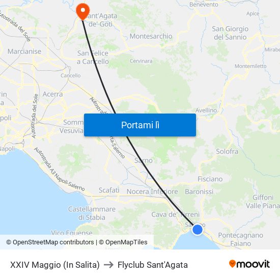XXIV Maggio  (In Salita) to Flyclub Sant'Agata map