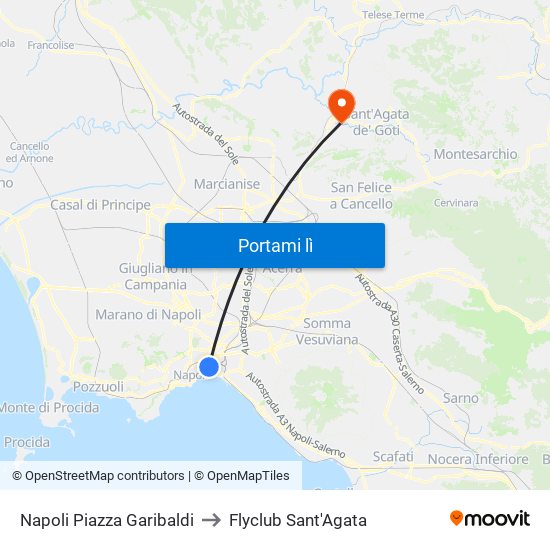 Napoli Piazza Garibaldi to Flyclub Sant'Agata map