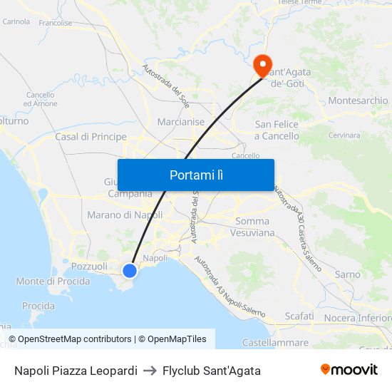 Napoli Piazza Leopardi to Flyclub Sant'Agata map