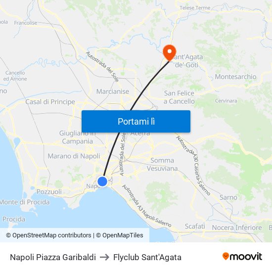 Napoli Piazza Garibaldi to Flyclub Sant'Agata map