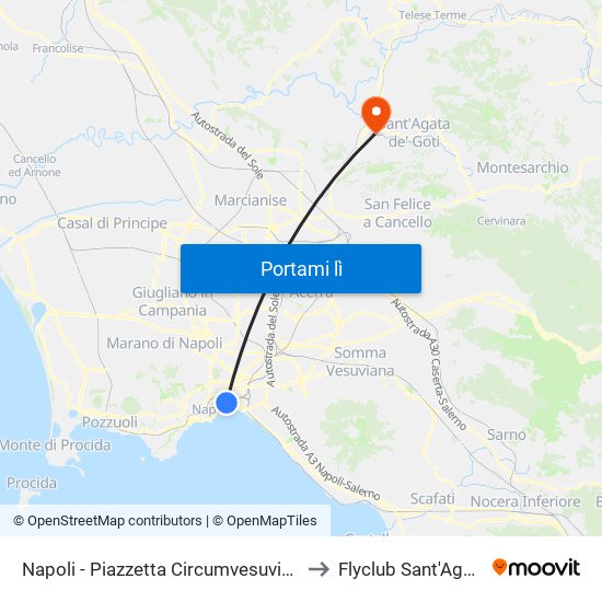 Napoli - Piazzetta Circumvesuviana to Flyclub Sant'Agata map