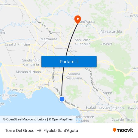 Torre Del Greco to Flyclub Sant'Agata map