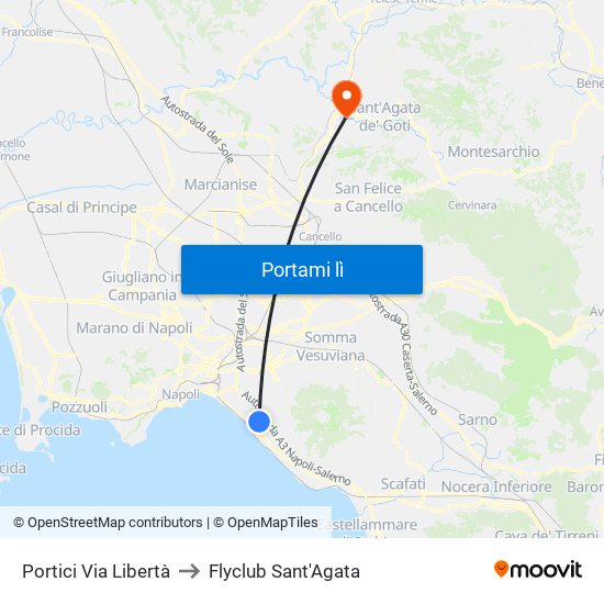 Portici Via Libertà to Flyclub Sant'Agata map