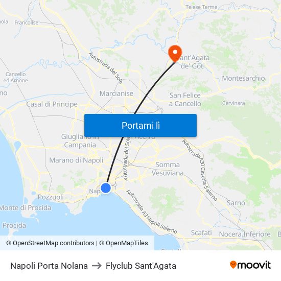 Napoli Porta Nolana to Flyclub Sant'Agata map
