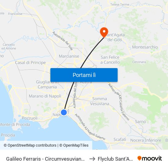 Galileo Ferraris - Circumvesuviana E.A.V. to Flyclub Sant'Agata map