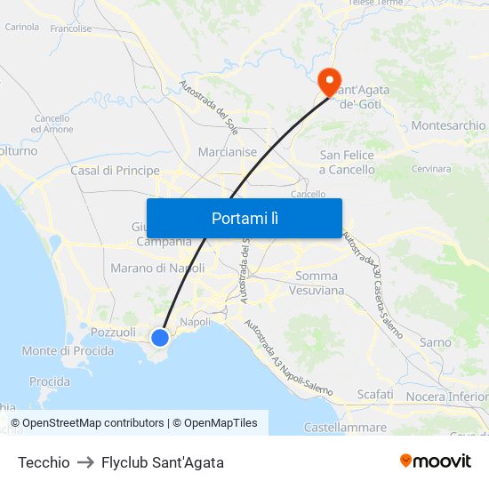 Tecchio to Flyclub Sant'Agata map
