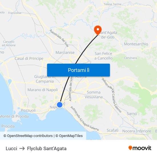 Lucci to Flyclub Sant'Agata map